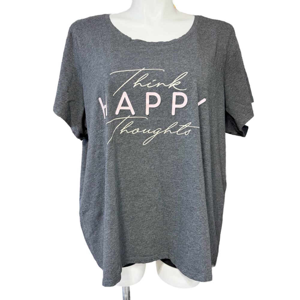 Fleurish Womens 4X Think Happy Thoughts Graphic Tee Gray Short Sleeve Plus Size